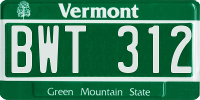 VT license plate BWT312