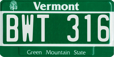 VT license plate BWT316