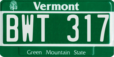 VT license plate BWT317