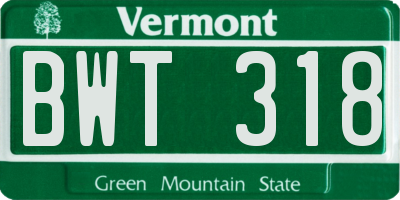 VT license plate BWT318