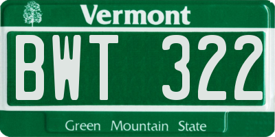 VT license plate BWT322