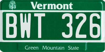 VT license plate BWT326