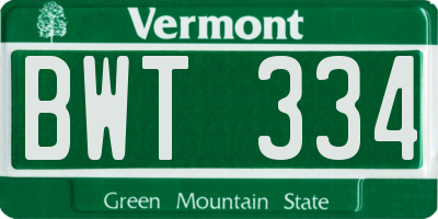 VT license plate BWT334