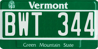VT license plate BWT344