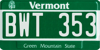 VT license plate BWT353