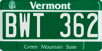 VT license plate BWT362