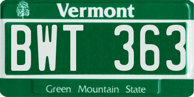 VT license plate BWT363