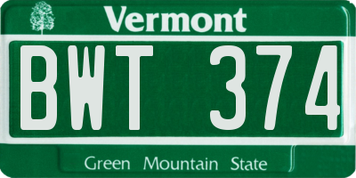 VT license plate BWT374