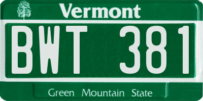 VT license plate BWT381