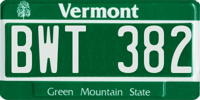 VT license plate BWT382