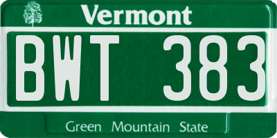 VT license plate BWT383