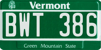 VT license plate BWT386