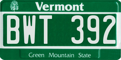 VT license plate BWT392