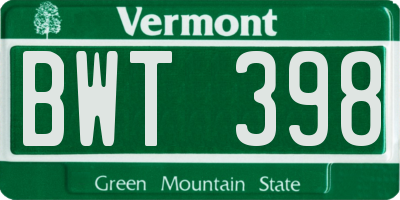 VT license plate BWT398