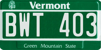VT license plate BWT403