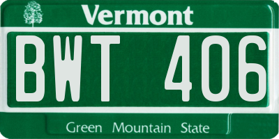 VT license plate BWT406
