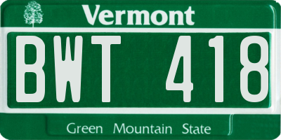 VT license plate BWT418