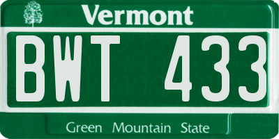 VT license plate BWT433