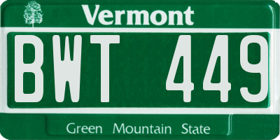 VT license plate BWT449