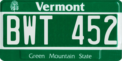 VT license plate BWT452