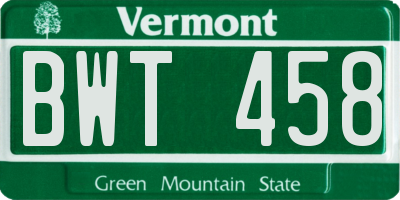 VT license plate BWT458