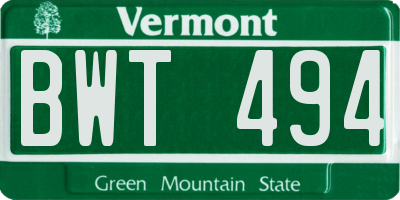VT license plate BWT494