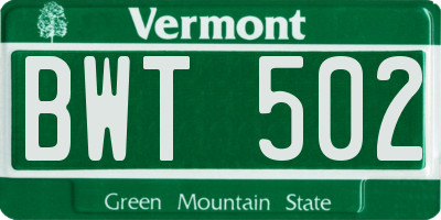 VT license plate BWT502