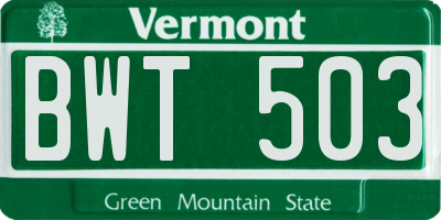 VT license plate BWT503