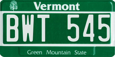 VT license plate BWT545