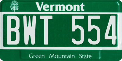 VT license plate BWT554