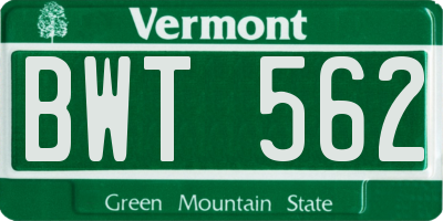 VT license plate BWT562