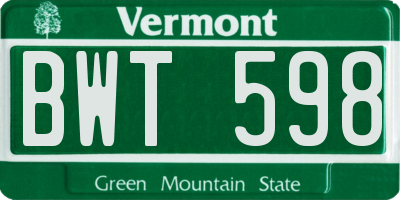 VT license plate BWT598