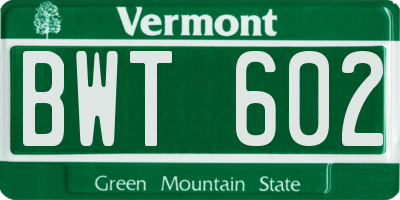 VT license plate BWT602