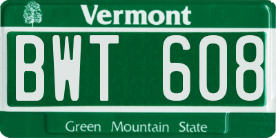 VT license plate BWT608