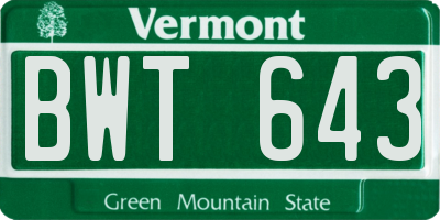 VT license plate BWT643