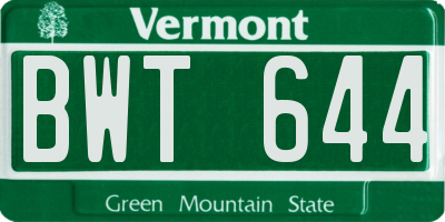 VT license plate BWT644