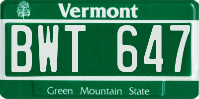 VT license plate BWT647