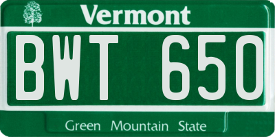 VT license plate BWT650