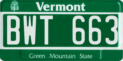 VT license plate BWT663