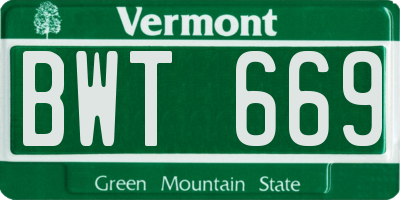 VT license plate BWT669