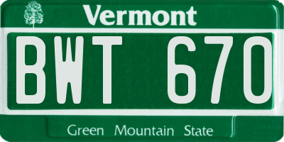 VT license plate BWT670