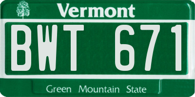 VT license plate BWT671