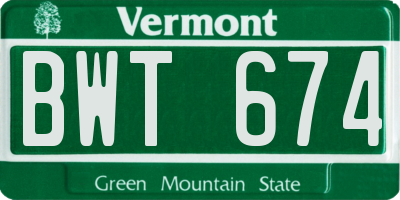 VT license plate BWT674