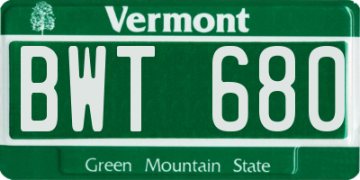 VT license plate BWT680