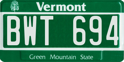 VT license plate BWT694