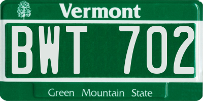 VT license plate BWT702