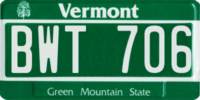 VT license plate BWT706