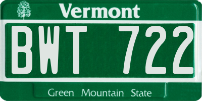 VT license plate BWT722
