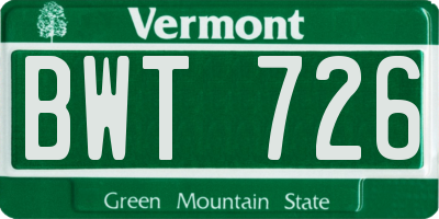 VT license plate BWT726