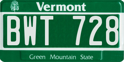 VT license plate BWT728